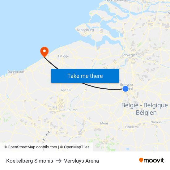 Koekelberg Simonis to Versluys Arena map