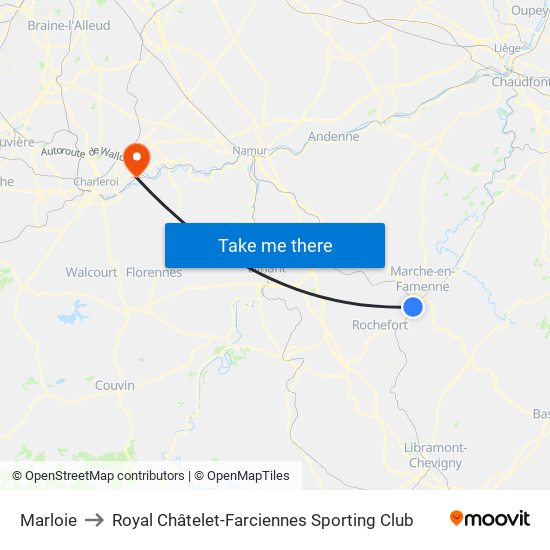 Marloie to Royal Châtelet-Farciennes Sporting Club map