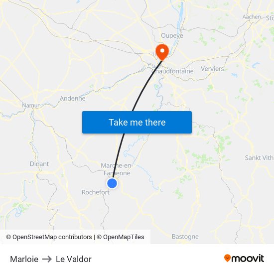 Marloie to Le Valdor map