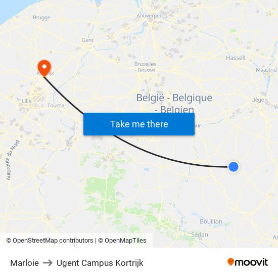 Marloie to Ugent Campus Kortrijk map