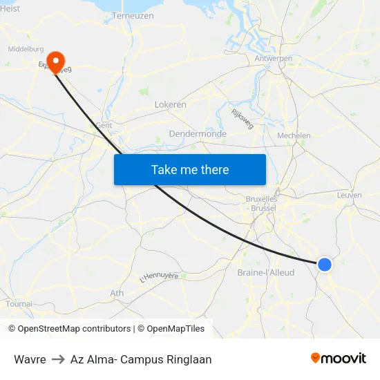 Wavre to Az Alma- Campus Ringlaan map