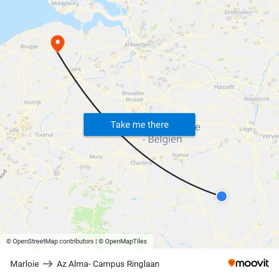Marloie to Az Alma- Campus Ringlaan map