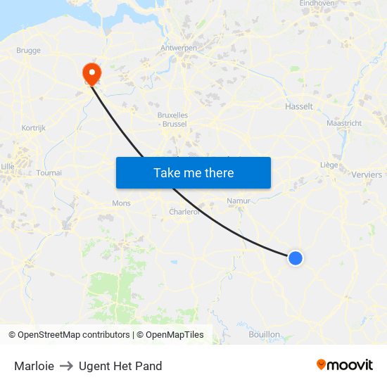 Marloie to Ugent Het Pand map