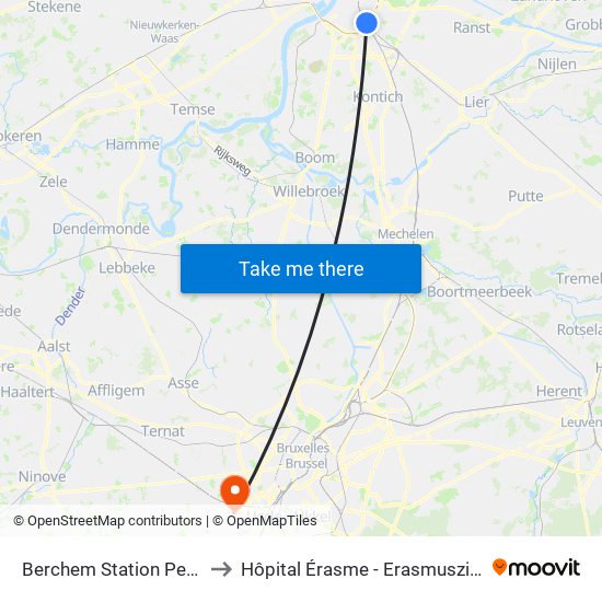 Berchem Station Perron 22 to Hôpital Érasme - Erasmusziekenhuis map