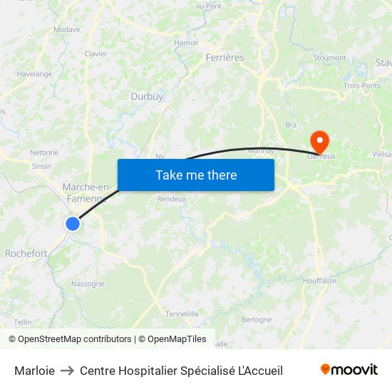 Marloie to Centre Hospitalier Spécialisé L'Accueil map