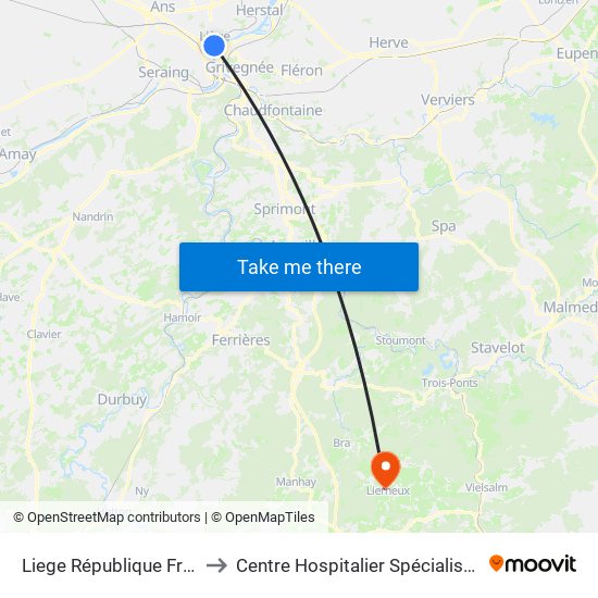 Liege République Française to Centre Hospitalier Spécialisé L'Accueil map