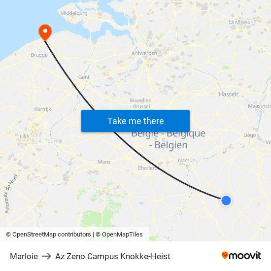 Marloie to Az Zeno Campus Knokke-Heist map
