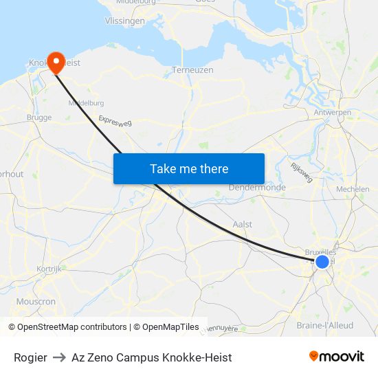Rogier to Az Zeno Campus Knokke-Heist map