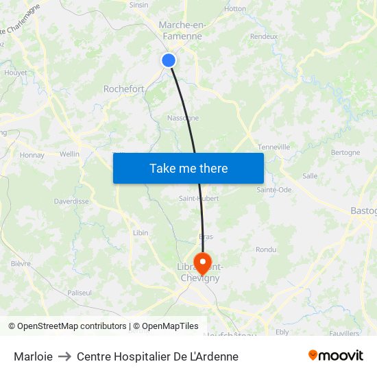 Marloie to Centre Hospitalier De L'Ardenne map