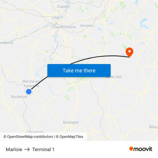 Marloie to Terminal 1 map
