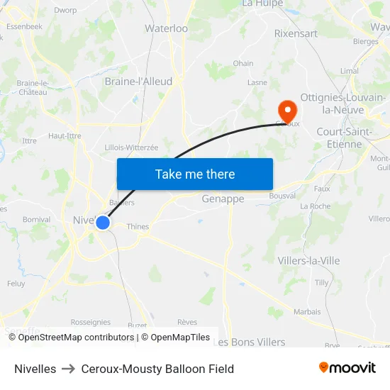 Nivelles to Ceroux-Mousty Balloon Field map