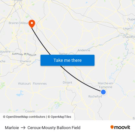 Marloie to Ceroux-Mousty Balloon Field map