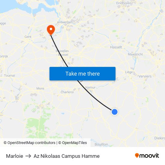 Marloie to Az Nikolaas Campus Hamme map