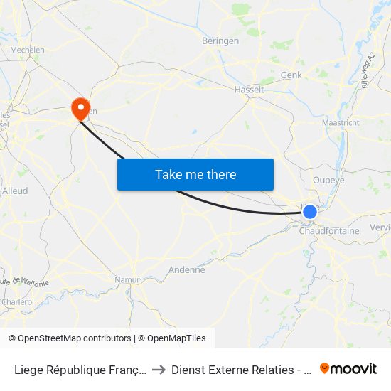 Liege République Française to Dienst Externe Relaties - Fbiw map