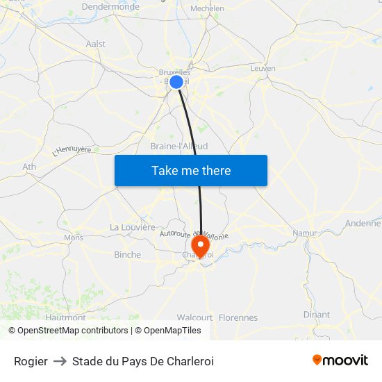 Rogier to Stade du Pays De Charleroi map