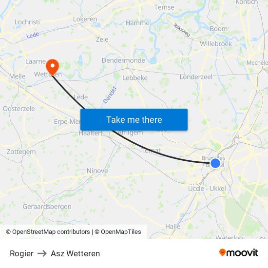 Rogier to Asz Wetteren map