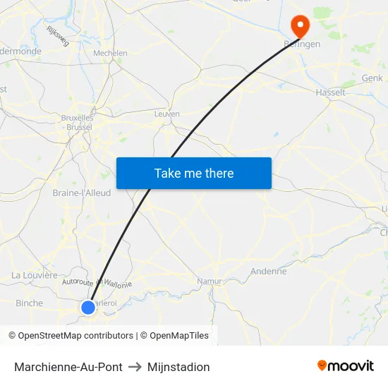 Marchienne-Au-Pont to Mijnstadion map