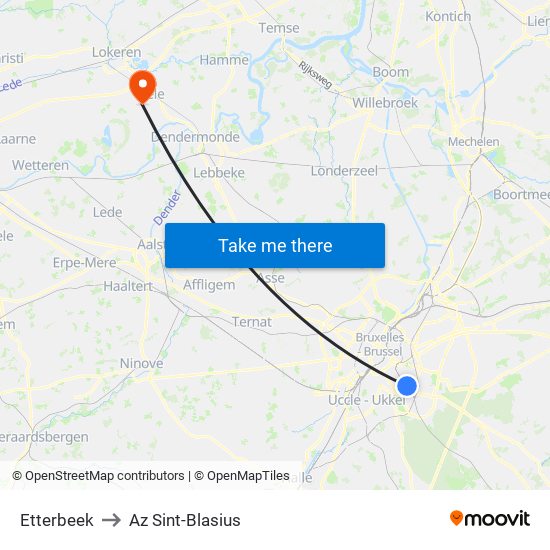 Etterbeek to Az Sint-Blasius map