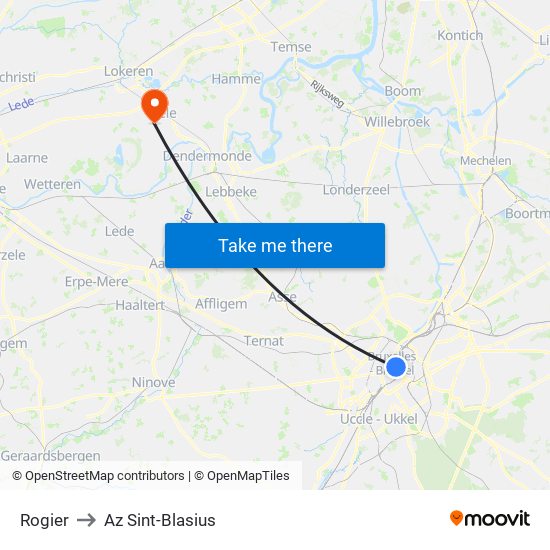 Rogier to Az Sint-Blasius map