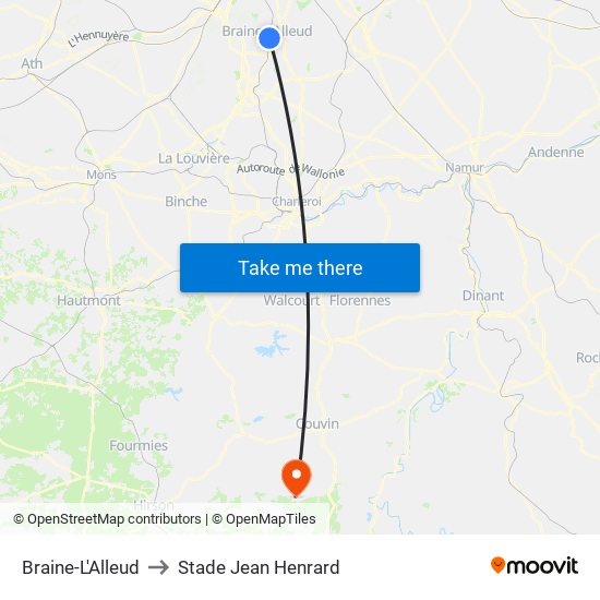Braine-L'Alleud to Stade Jean Henrard map
