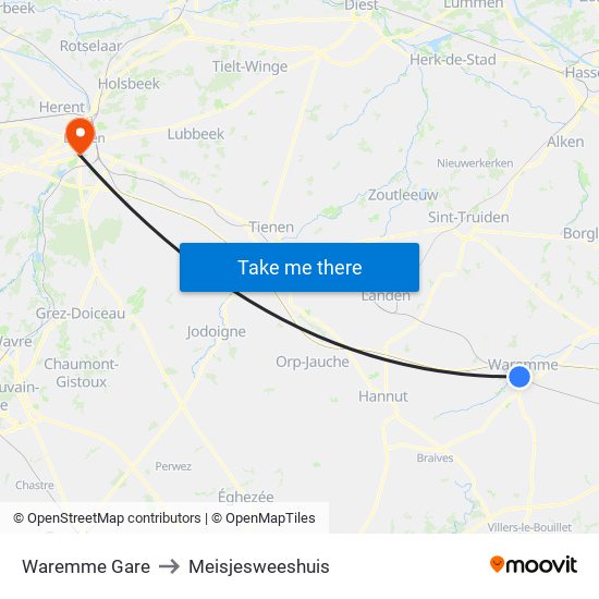 Waremme Gare to Meisjesweeshuis map