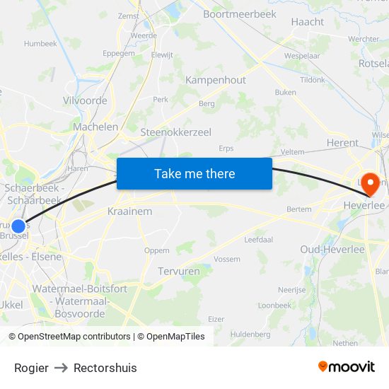 Rogier to Rectorshuis map