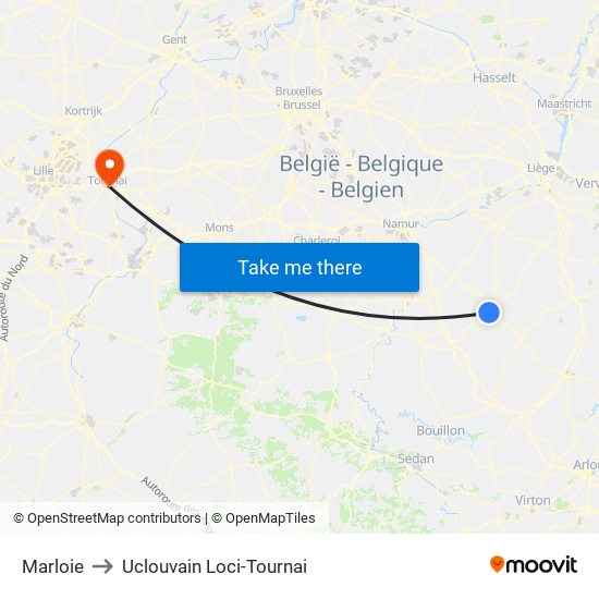 Marloie to Uclouvain Loci-Tournai map