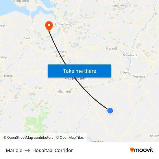 Marloie to Hospitaal Corridor map