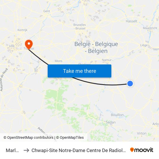 Marloie to Chwapi-Site Notre-Dame Centre De Radiologie map