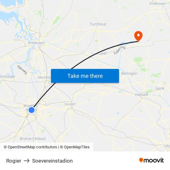 Rogier to Soevereinstadion map