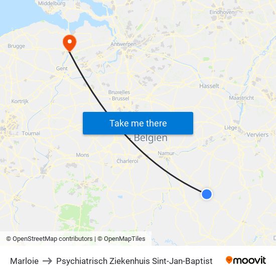 Marloie to Psychiatrisch Ziekenhuis Sint-Jan-Baptist map