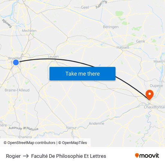 Rogier to Faculté De Philosophie Et Lettres map