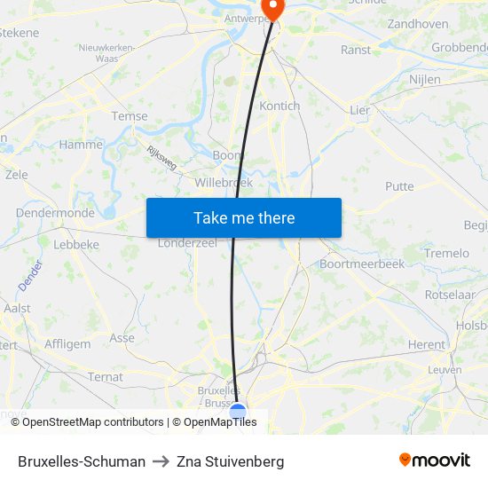 Bruxelles-Schuman to Zna Stuivenberg map