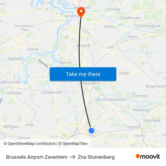 Brussels Airport-Zaventem to Zna Stuivenberg map