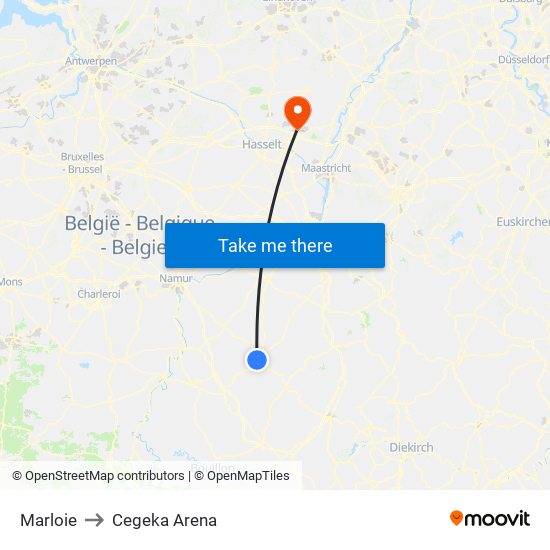Marloie to Cegeka Arena map