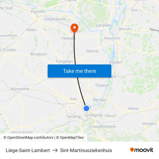 Liège-Saint-Lambert to Sint-Martinusziekenhuis map