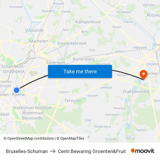 Bruxelles-Schuman to Centr.Bewaring Groenten&Fruit map