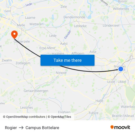 Rogier to Campus Bottelare map