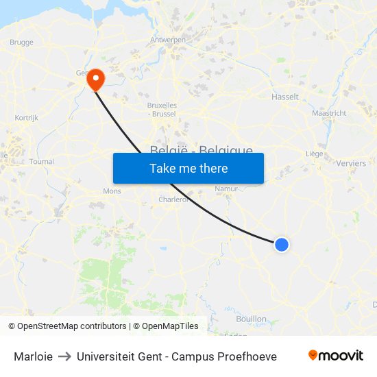 Marloie to Universiteit Gent - Campus Proefhoeve map