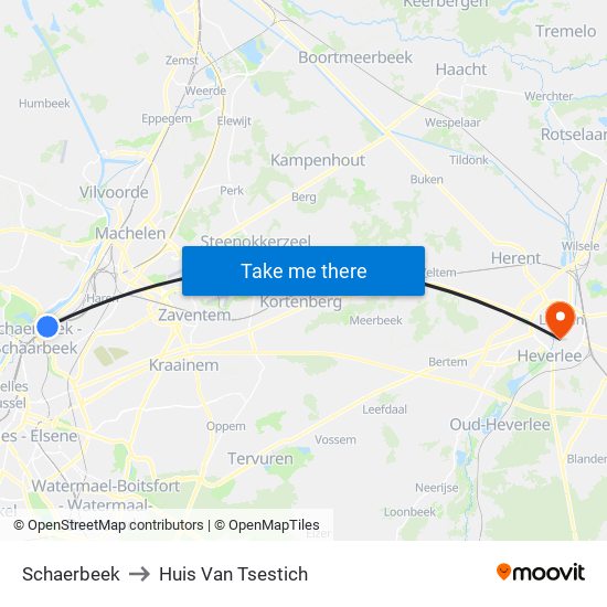 Schaerbeek to Huis Van Tsestich map