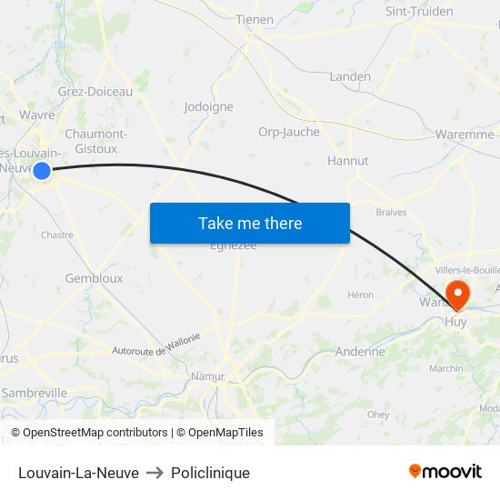 Louvain-La-Neuve to Policlinique map