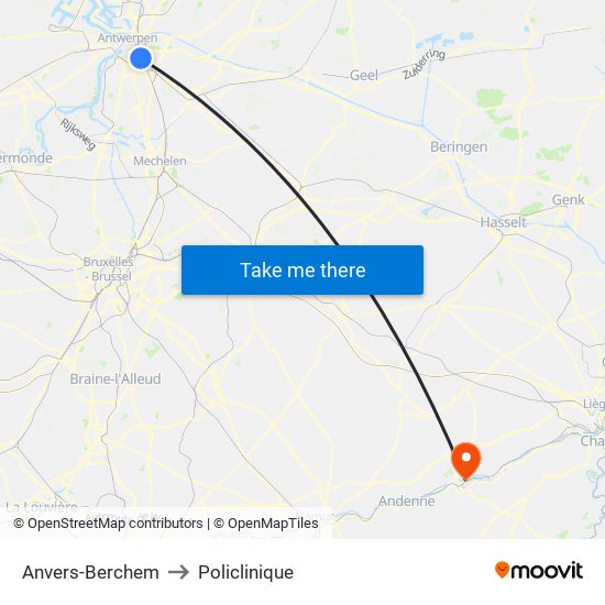 Anvers-Berchem to Policlinique map