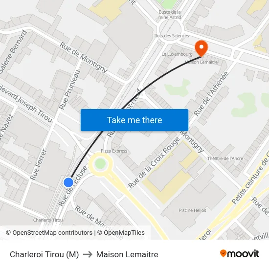 Charleroi Tirou (M) to Maison Lemaitre map