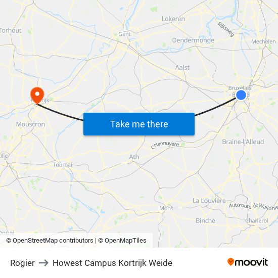 Rogier to Howest Campus Kortrijk Weide map