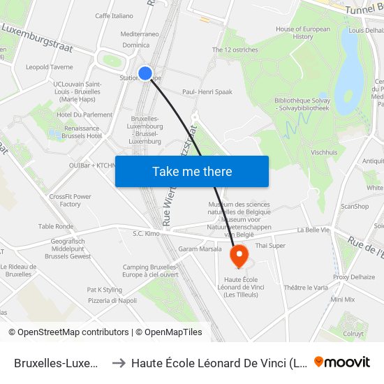 Bruxelles-Luxembourg to Haute École Léonard De Vinci (Les Tilleuls) map