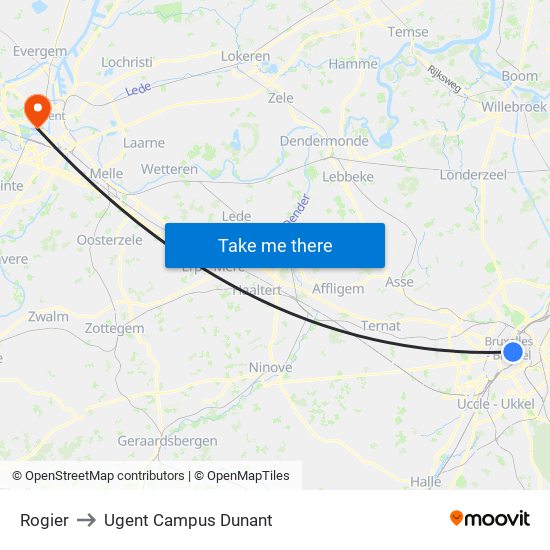 Rogier to Ugent Campus Dunant map