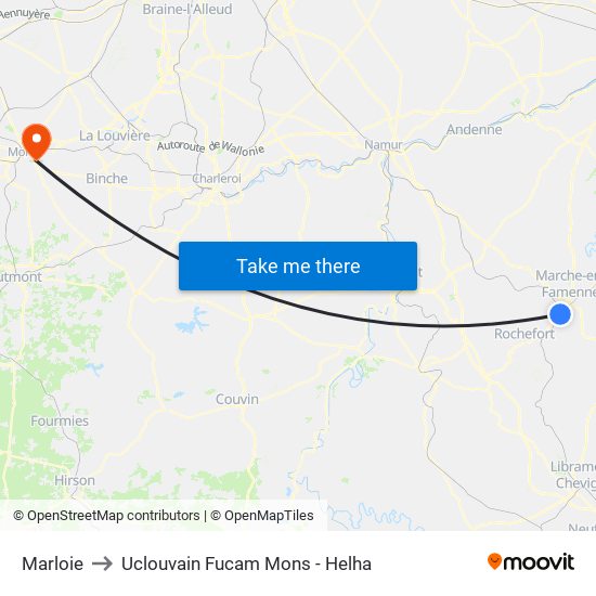 Marloie to Uclouvain Fucam Mons - Helha map