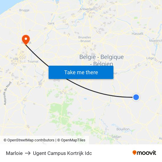 Marloie to Ugent Campus Kortrijk Idc map