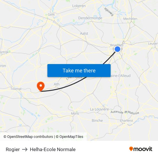 Rogier to Helha-Ecole Normale map