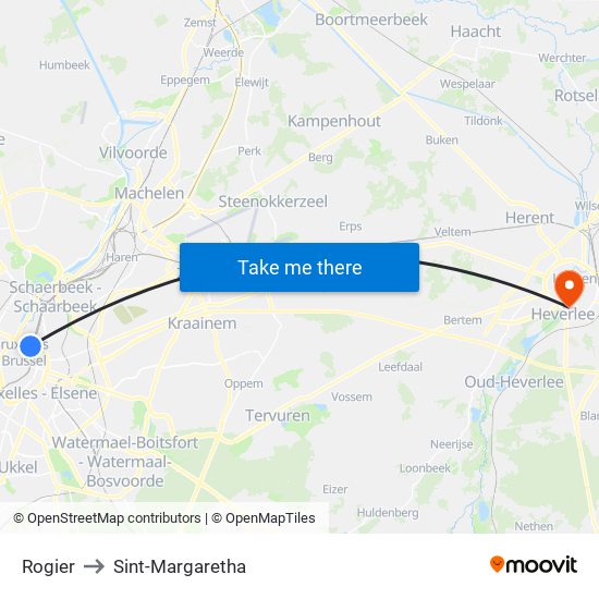 Rogier to Sint-Margaretha map
